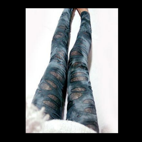Junior's Leggings Shredded Cut Club Goth Rave Punk One Size (S-L) - Picture 2 of 4